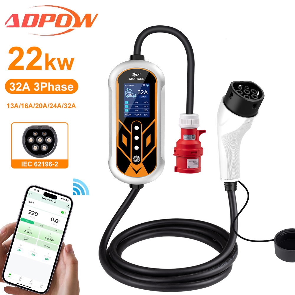 Portable Ev Charger 32A Type 2 Cee Plug - ADPOW Portable 32A Type2 EV Chargers